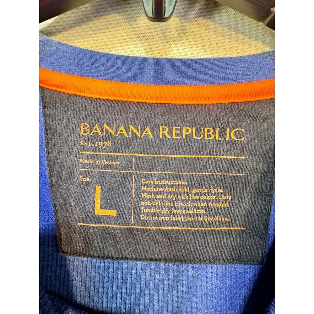 Banana Republic Men's Long Sleeve Waffle Knit Shirt L Blue Cotton Blend
